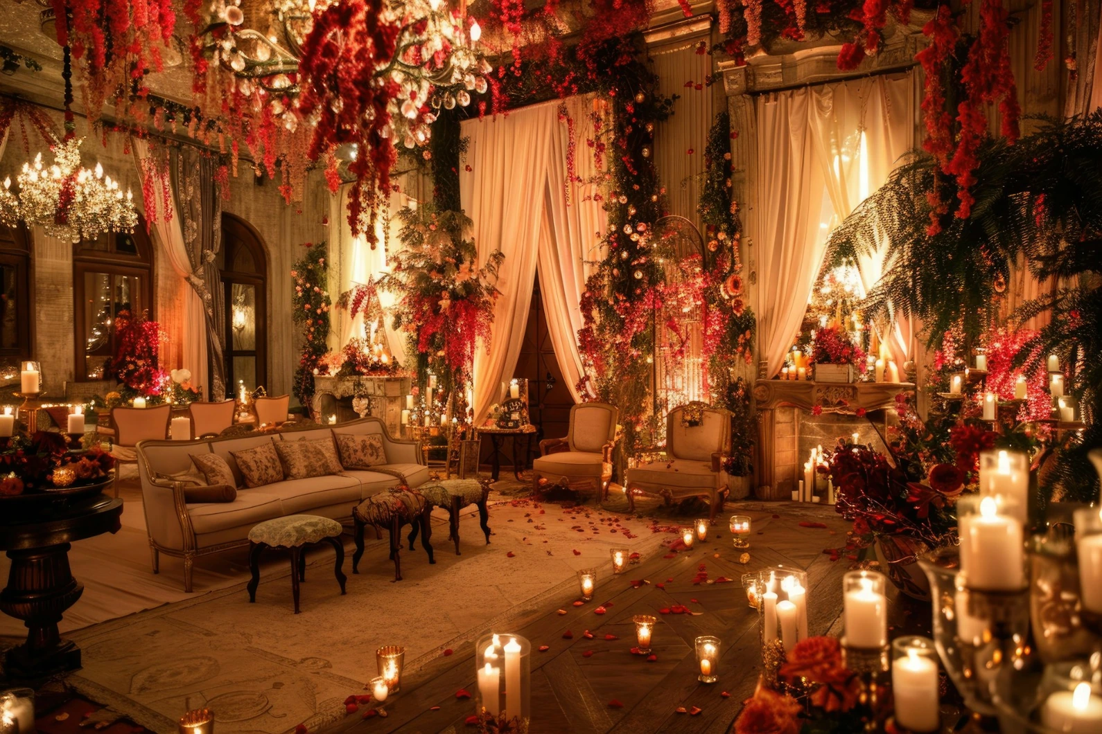 A living room filled with lots of candles